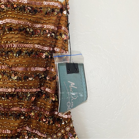 NWT Mac Duggal Copper Embellished Beaded Sequin One Shoulder A-Line Formal Gown - Picture 6 of 8